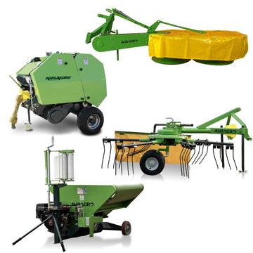 Combo Completo Mini Rotoenfardadora, Segadora, Embaladora y Rastrillo