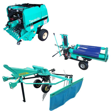 Takakita Mini Round Hay Baler, Hay Rake & Hay Wrapper Combo